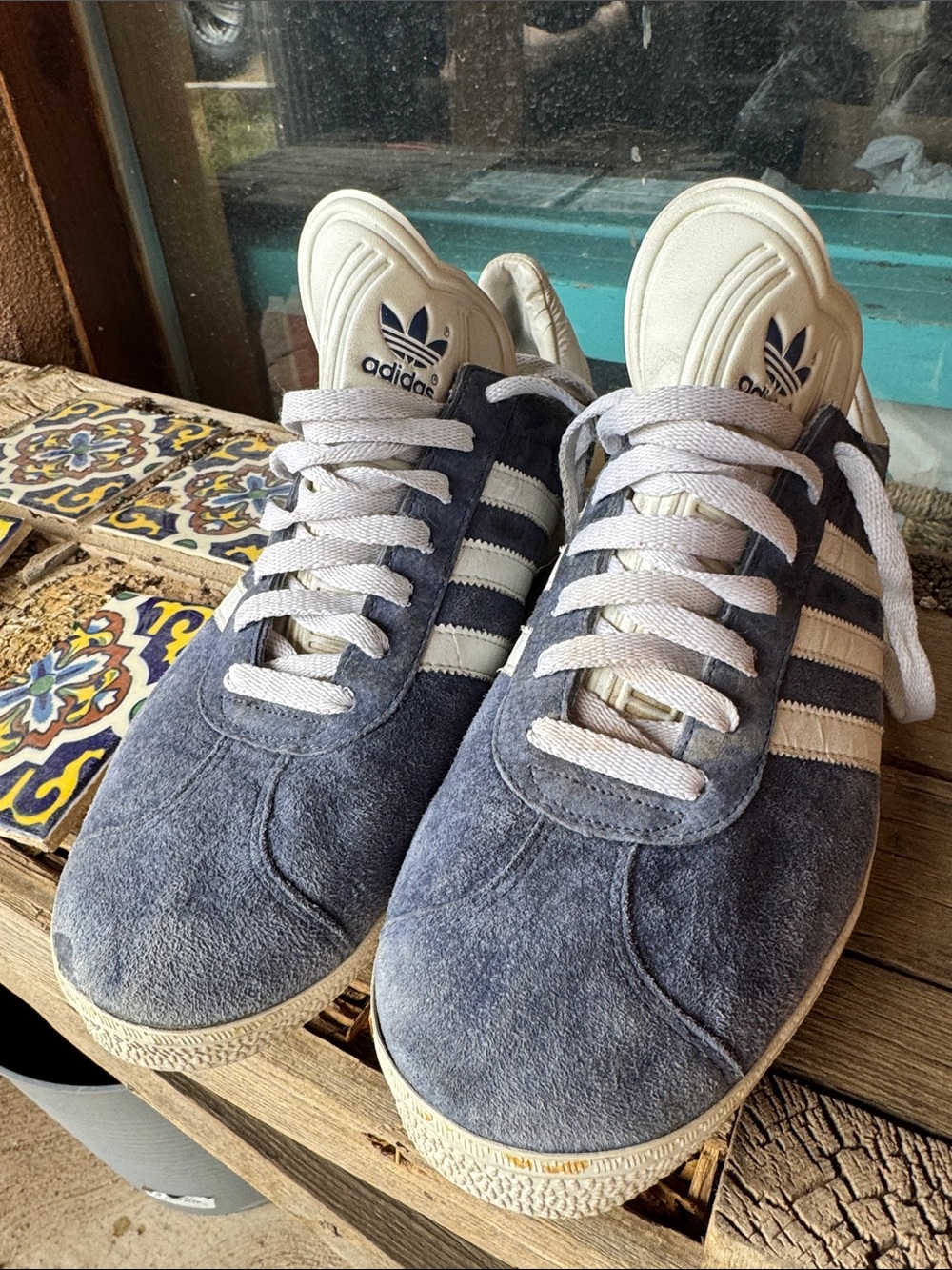 adidas Men’s Gazelle Suede Sneakers in Navy Blue and White